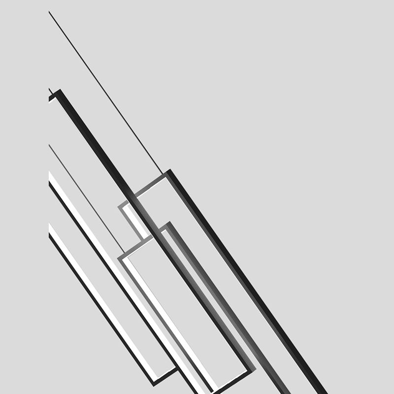 Rectangular Spiral Stairs Pendant Lighting Metal Creative Minimalist Multi Light Hanging Lamp in Black