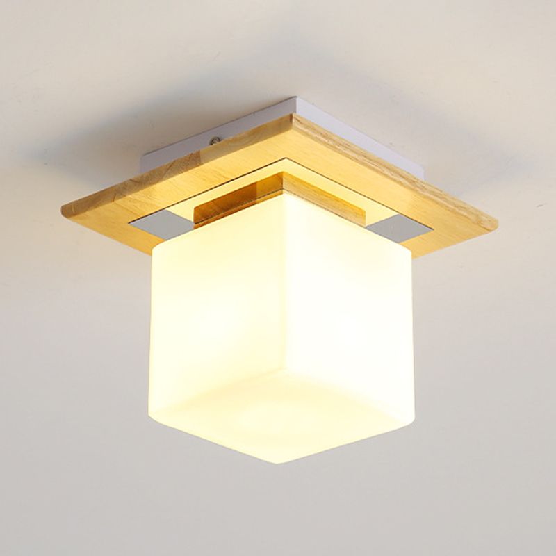 Single Beige Finish Flush Mount Lighting Nodic Wooden Shaded Ceiling Light