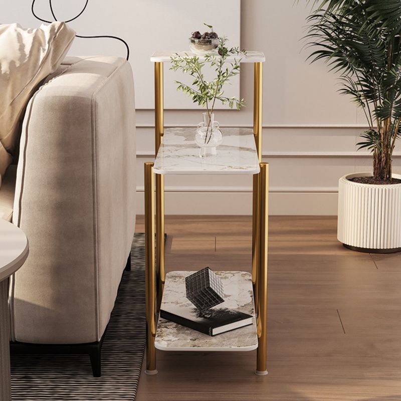 Contemporary Rectangular Side Table Slate Top 4 Legs End Table