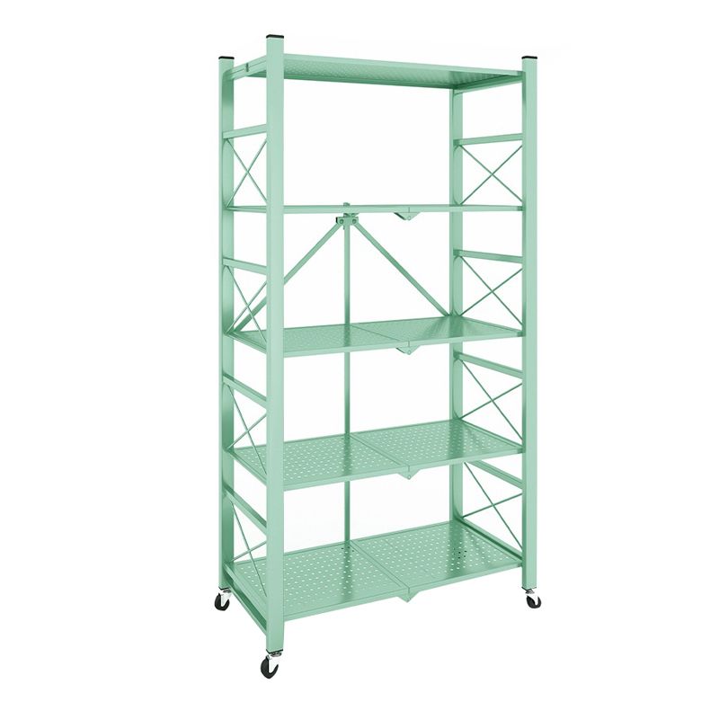Industrial Geometric Bookcase Metal Open Back Bookcase with Wheels