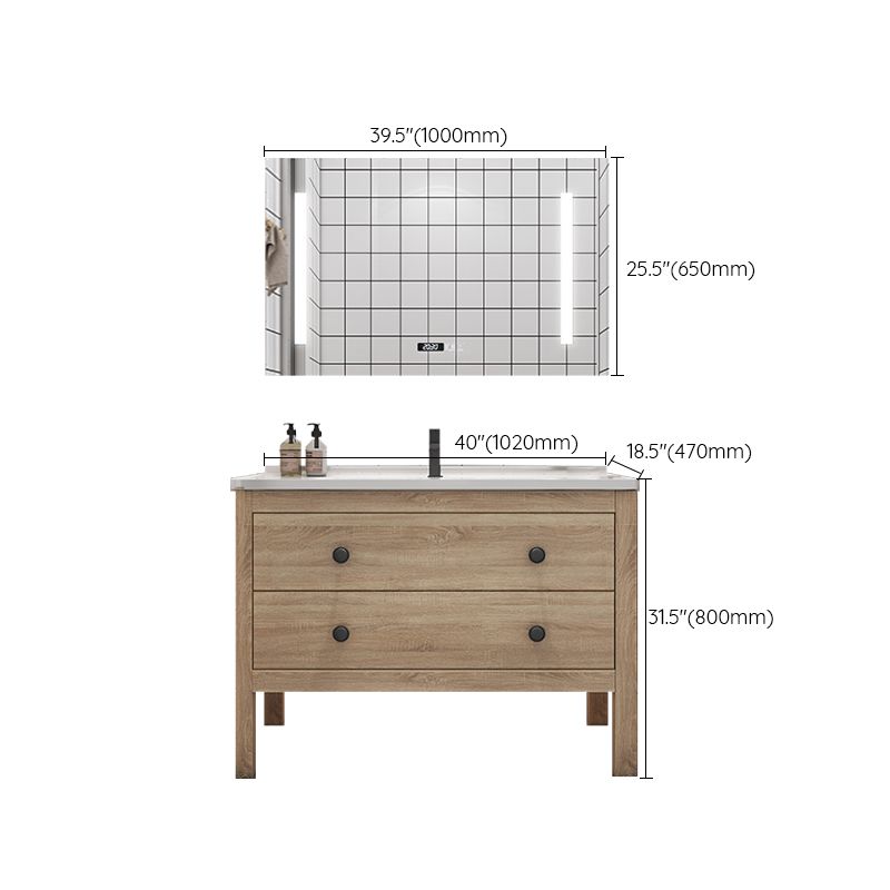 Wood Frame Vanity Mirror Freestanding Single Sink Scratch Resistant Vanity with Drawers