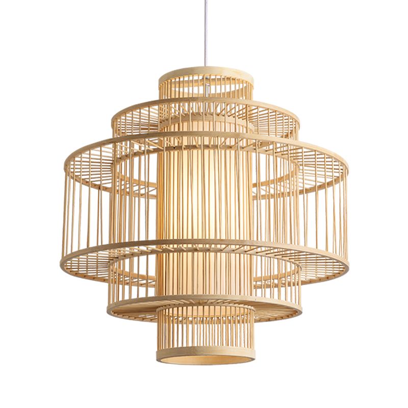 Chinese cilinderhangende lamp dineren beige rattan hanger plafondlicht met 1 licht