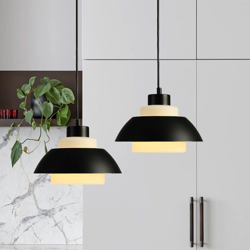 Black/White Flared Shade Hanging Lamp Macaron Stylish 1 Light Metallic Pendant Lighting for Dining Room
