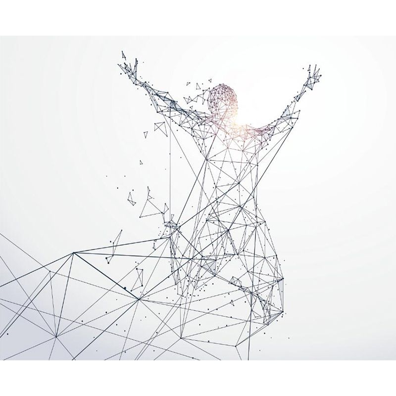 3D Geometric Man Jumping Murals Minimalistic Washable Office Wall Art, Made to Measure