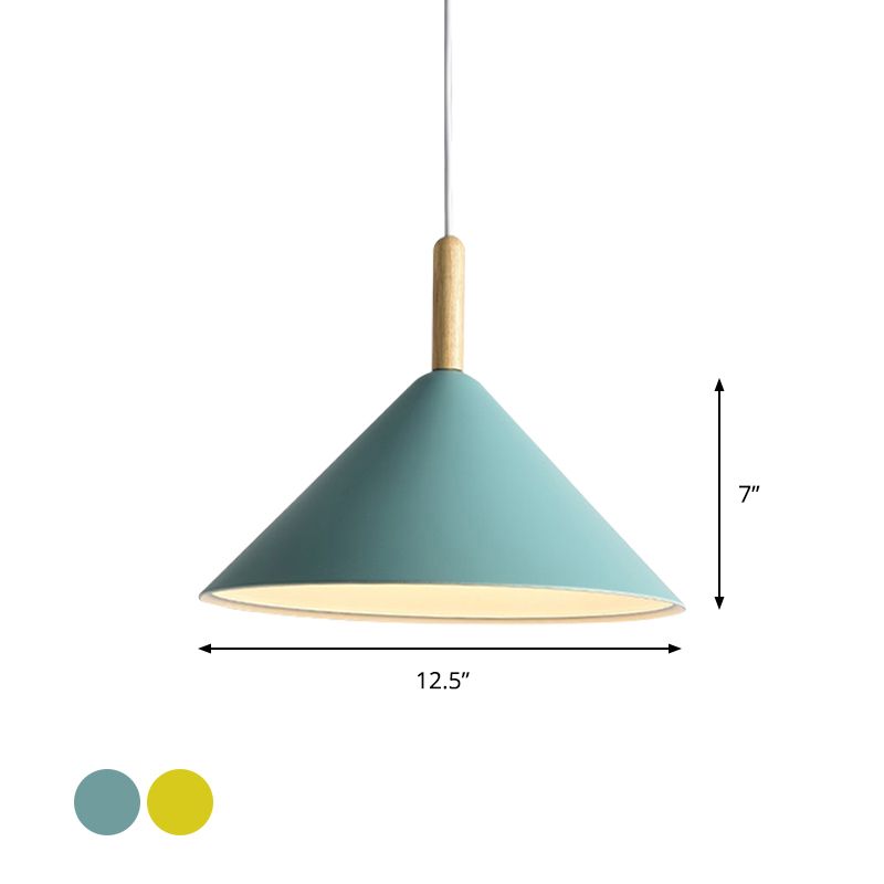 Cono Luz colgante de metal moderno 1 luz colgante de color amarillo/azul, 12.5 "/16.5" Dia