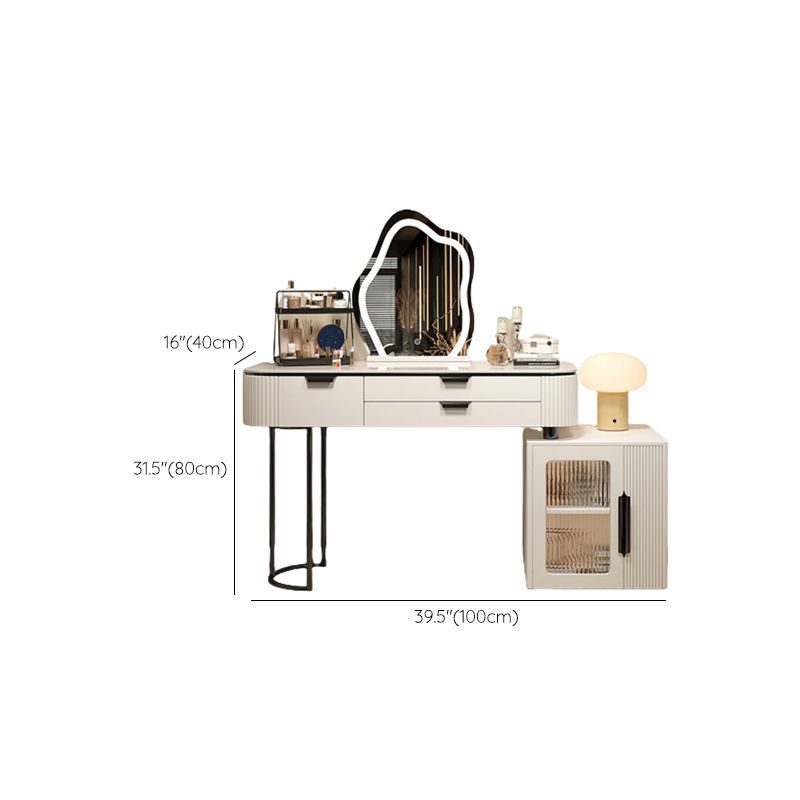 Contemporary Stone Top Vanity Table Set with Mirror and Stool Glam Slate Dressing Table