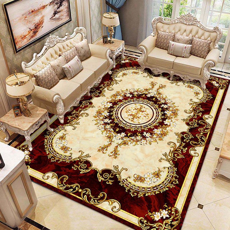 Victorian Floral Pattern Indoor Rug Polyester Carpet Stain Resistant Area Carpet for Home Decoration