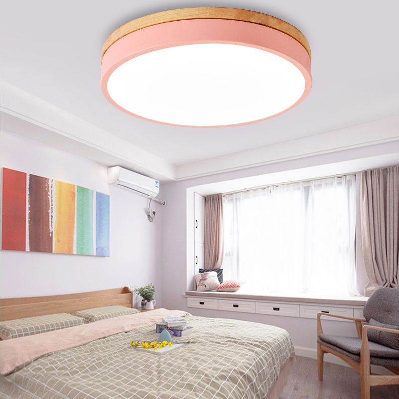 Lámpara de techo acrílica para dormitorio infantil, luz de techo circular delgada de color caramelo, Macaron Loft