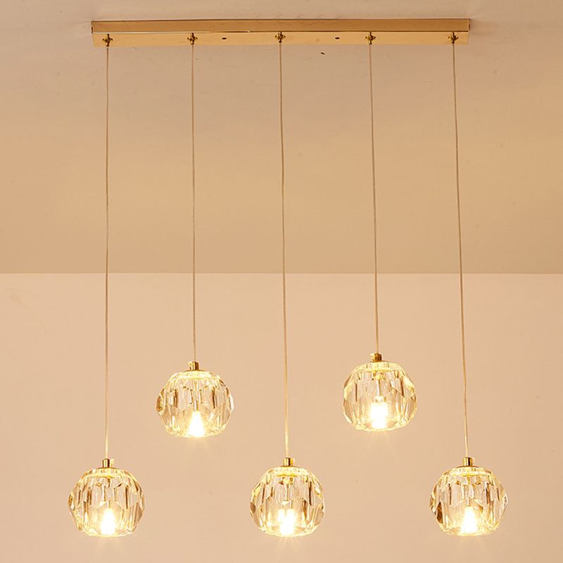 Simplicity Globe Pendant K9 Crystal Dining Room Hanging Ceiling Light in Brass