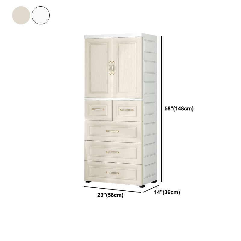 Beige and White Wardrobe Armoire Contemporary Style Plastic Wardrobe Cabinet