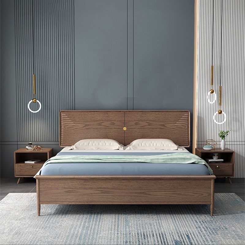 Mid-Century Modern Standard Bed Ash Solid Color Panel Bed with Headboard