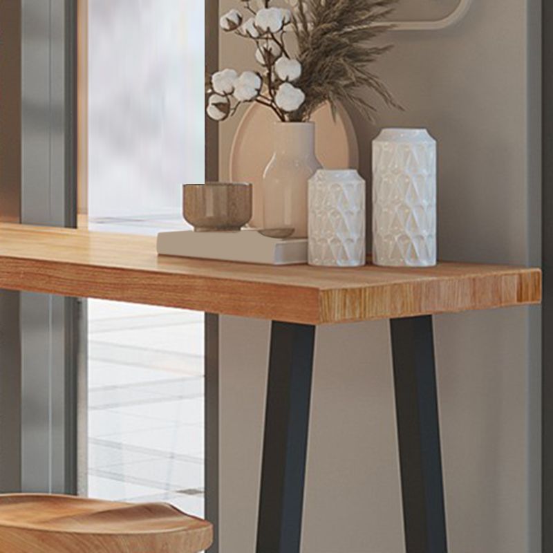 Rectangle Bar Table in Metal and Wood Trestle Base Bar Height Table for Dining Room