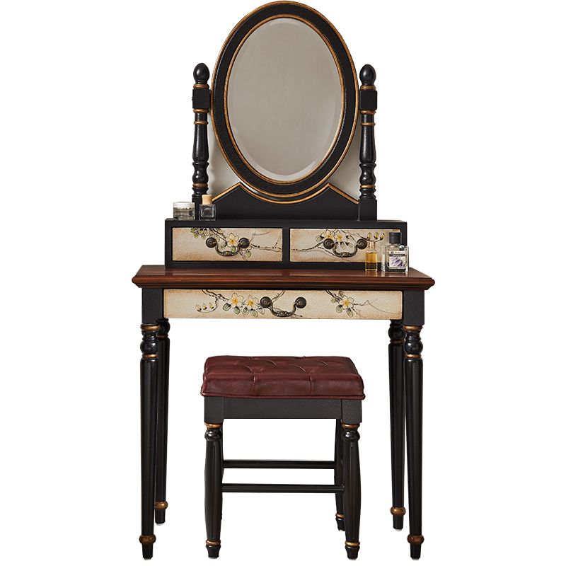 Victorian Makeup Vanity Desk Bedroom Dressing Table Stool Set with Drawer