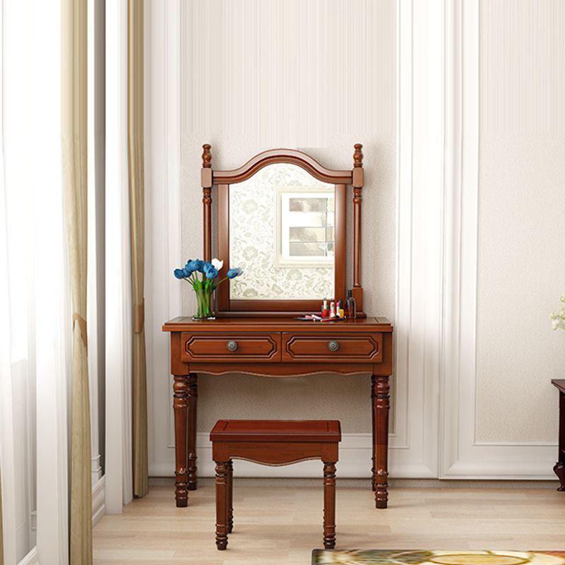 Victorian Solid Wood Vanity Makeup Dressing Table Stool Set with Mirror