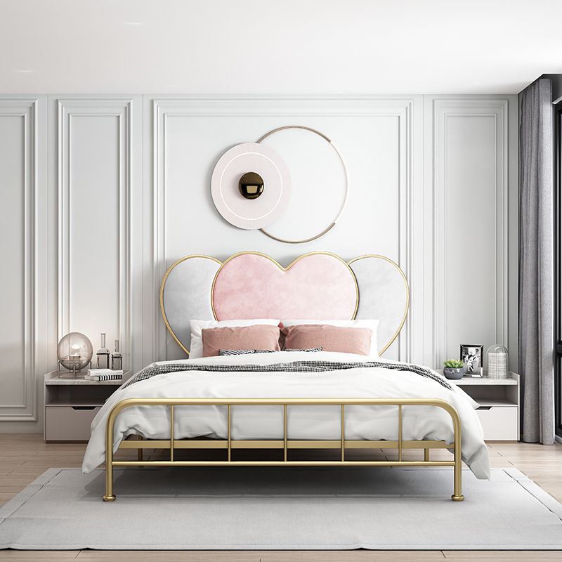 Metal Panel Bed Glam 51" Tall Standard Bed with Upholstered Headboard