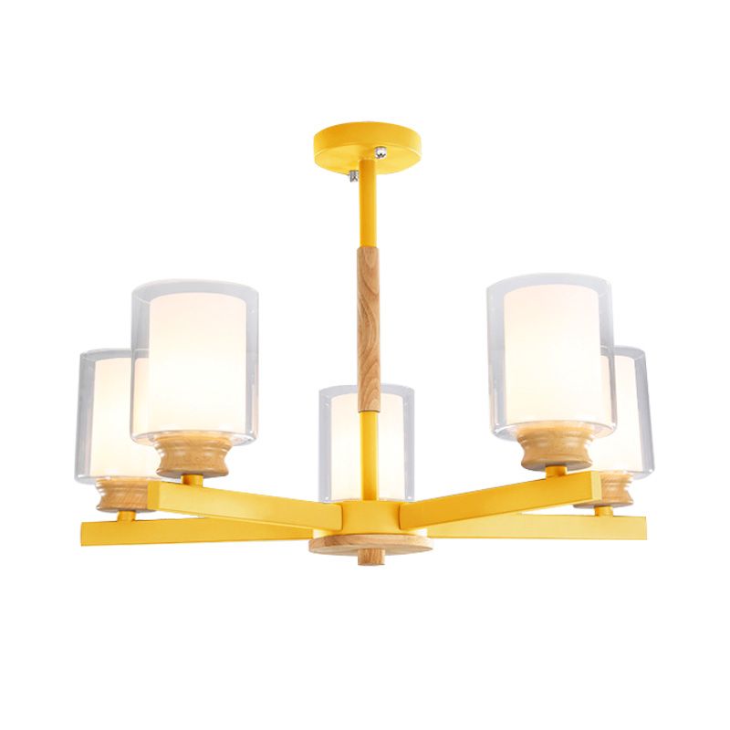 Makkaronzylinder Kronleuchter Anhänger Leicht Milchglas 3/5/6 Lichter hängende Decke Licht in Rosa/Gelb/Grün für Wohnzimmer