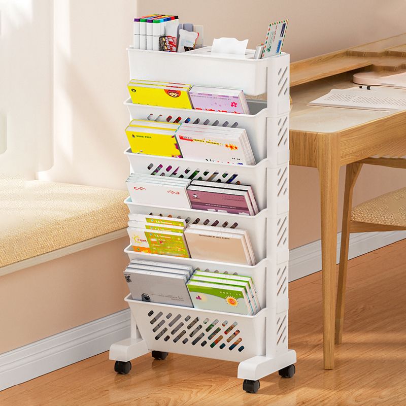 White Contemporary Standard Home Plastic Bookshelf with Wheels