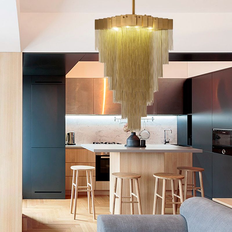 Metal Conical Chandelier Lamp Traditional 16 Lights Living Room Suspension Lighting in Brass