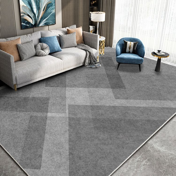 Grey Geometric Pattern Area Rug Polyester Modern Area Carpet Stain Resistant Rug for Home Decor