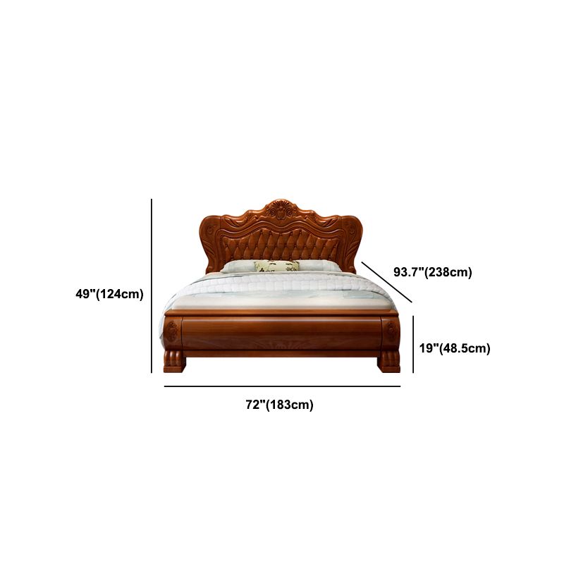 84.65 inch Wide Traditional Bed Rubberwood Bed Frame with Headboard