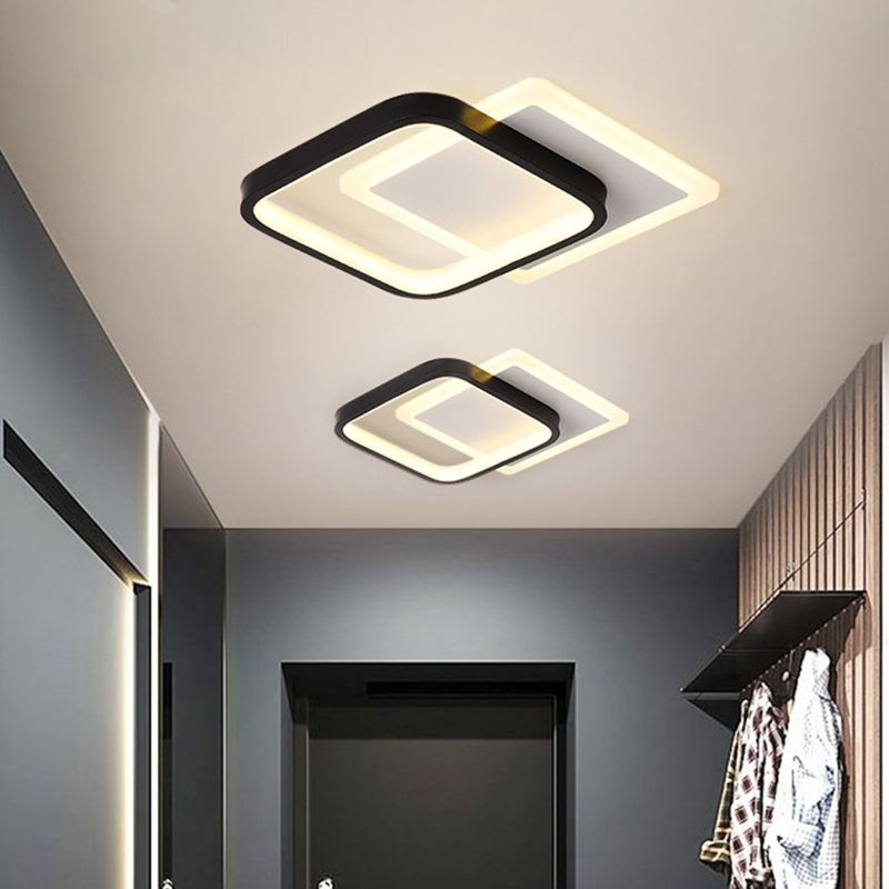 Geometric Aisle Ceiling Flush Mount Light Acrylic LED Simplicity Ceiling Mounted Light in Black-White