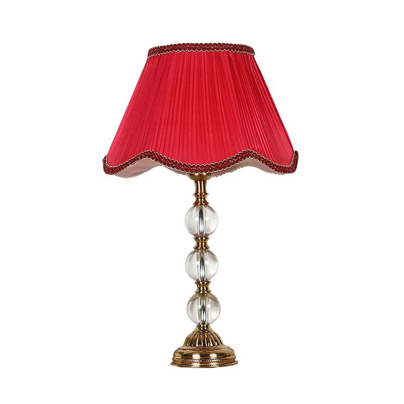 Scalloped Living Room Table Light Rural Single Light in Pink/Red/Coffee Night Lamp with Crystal Accent