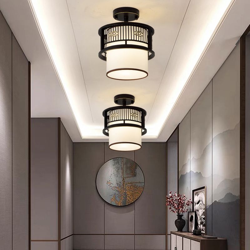 Shaded Aisle Ceiling Flush Mount Traditional-Style Fabric Black Ceiling Mounted Fixture