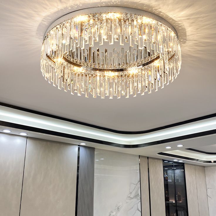 Plafonnier LED rond de luxe moderne en acier inoxydable, montage encastré pour salon
