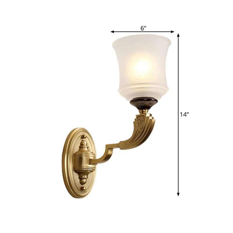 Lodge Style Bell Wall Lighting 1/2-Light Opal Glass Wall Sconce Fixture in Brass for Living Room