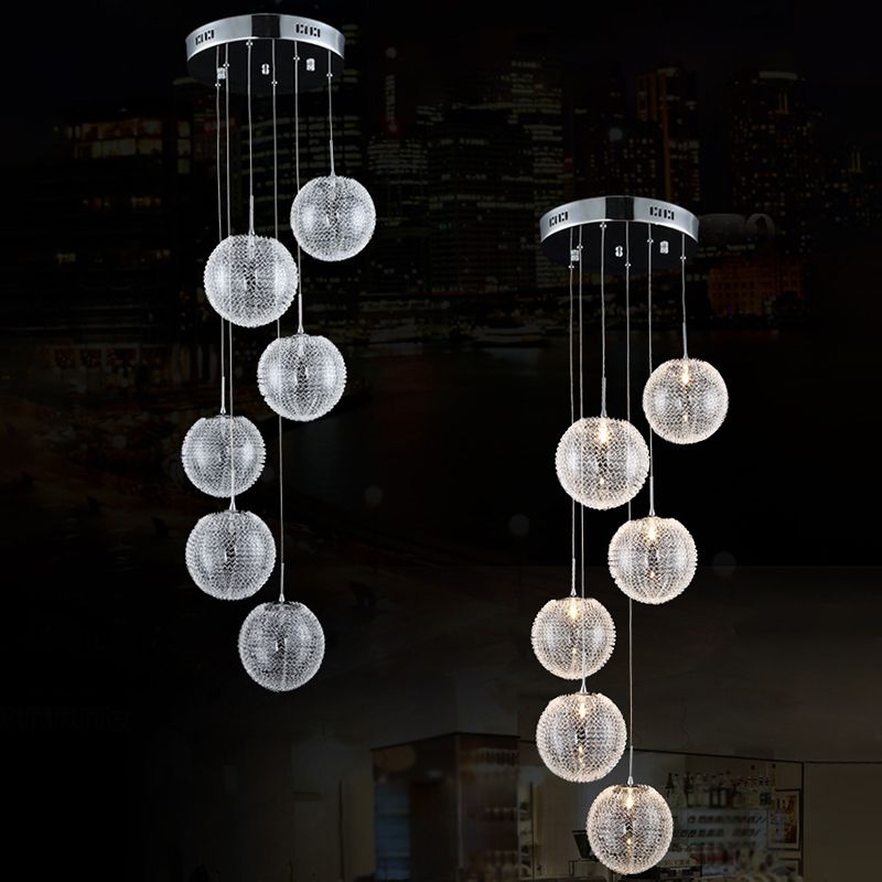 Chromball -Anhänger Leuchte moderne klare Glashängung Licht für Wendeltreppen