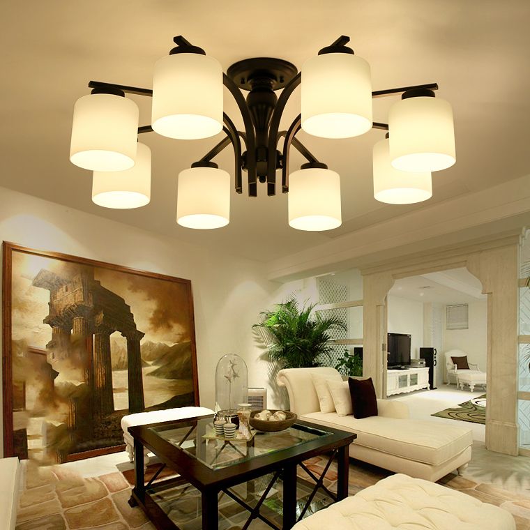 Simplicidad Cilindro Semi Flush Montaje Ligera de vidrio claro semi iluminación en negro