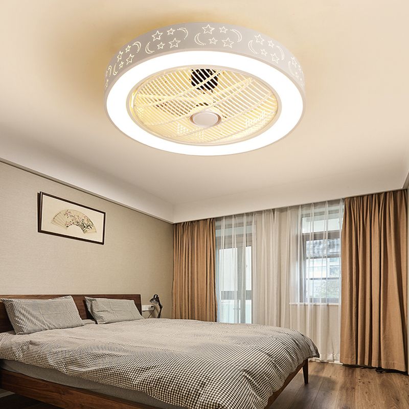 Weiße trommelförmige Lüfterlampe Nordic LED Metal Semi Flush Leuchte für Schlafzimmer