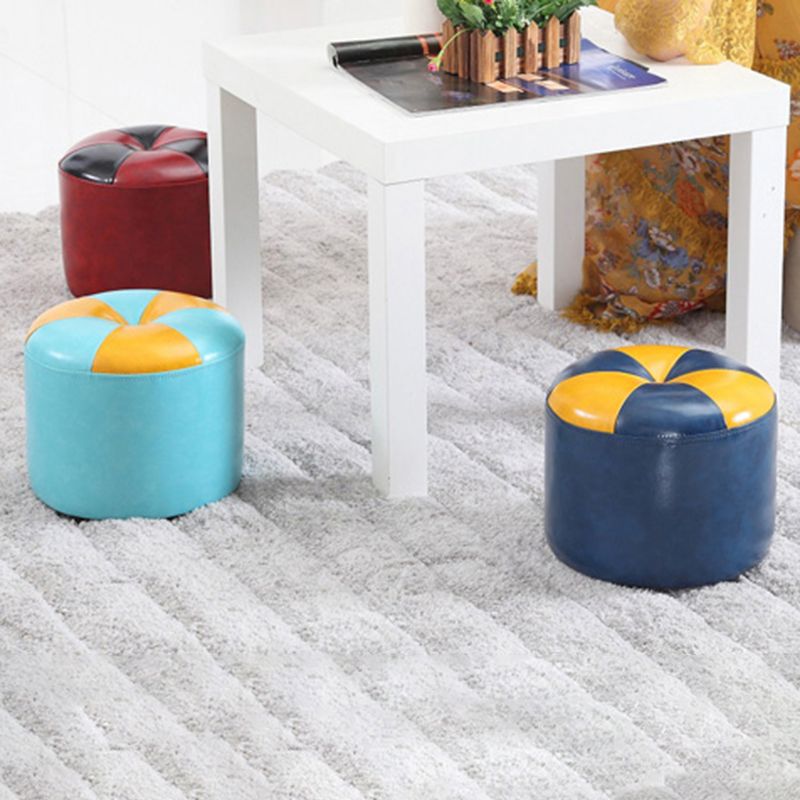 Ottoman Round Faux Leather Contrast Color Contemporary Indoor Standard Ottoman