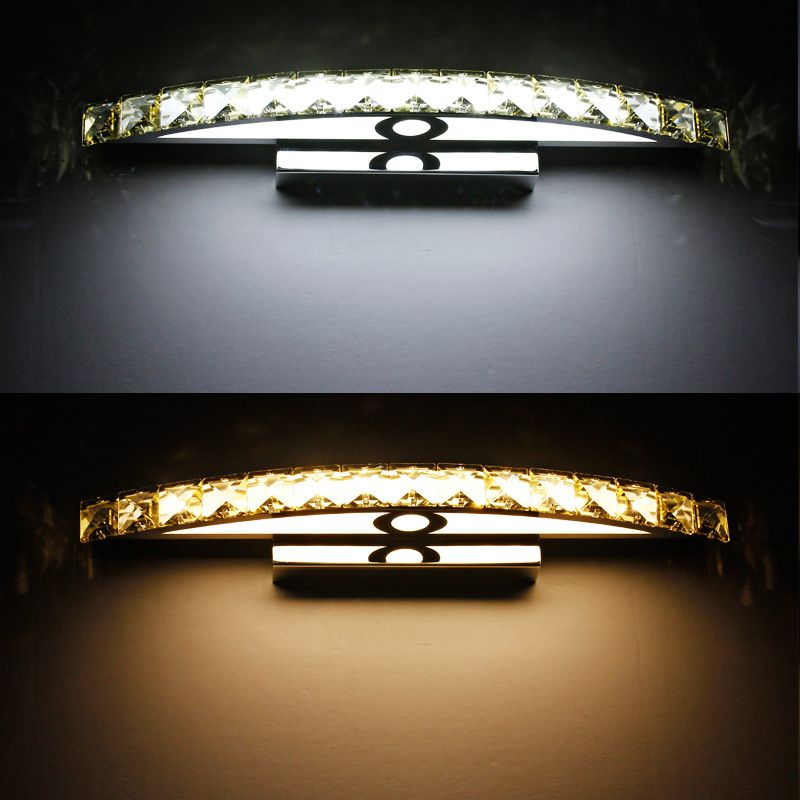 Modern Crystal Vanity Light Fixture Arc Shape K9 Crystal Bathroom Vanity Sconce