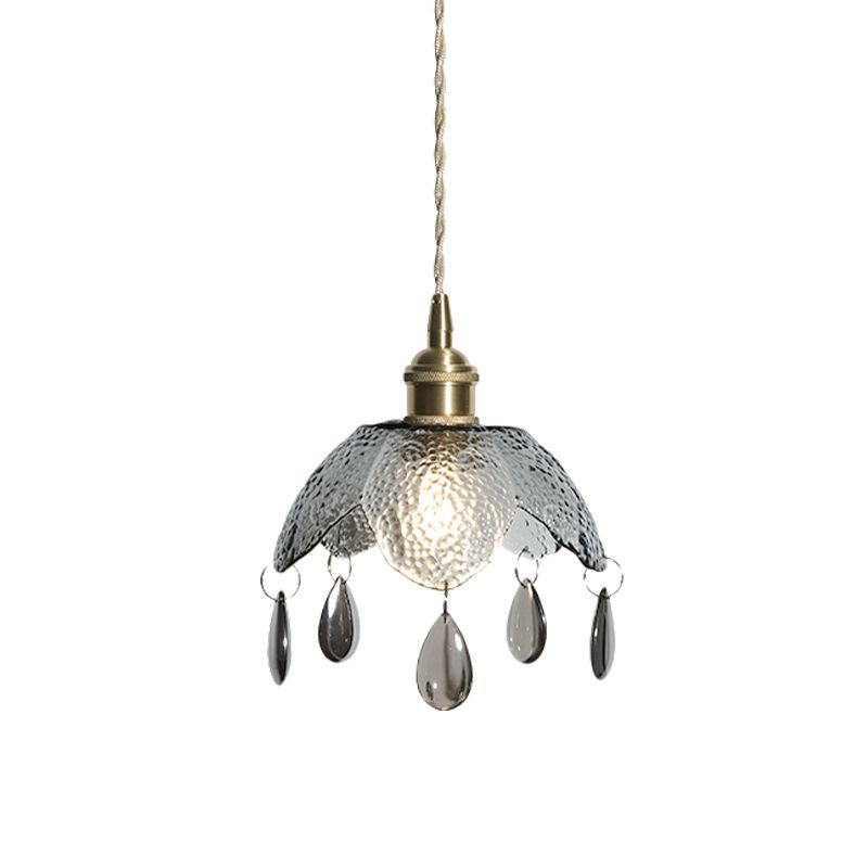 Ciotola smerlata di ottone l'illuminazione appesa vintage 1 lampadina trasparente/fumo grigio vetro sospeso lampada a sospensione