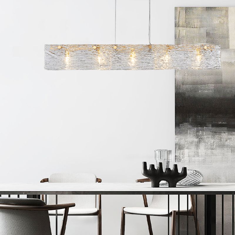 5 Light Island Lighting Modern Style Rectangular Shape Glass Hanging Light Fixtures