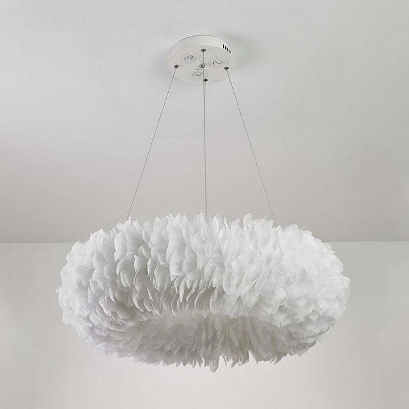 Modern Circular Chandelier Lights Feather Chandelier Light Fixture in White