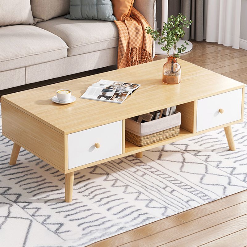 Rectangle Wooden Coffee Table 16.53"H 4 Legs Cocktail Table with Storage
