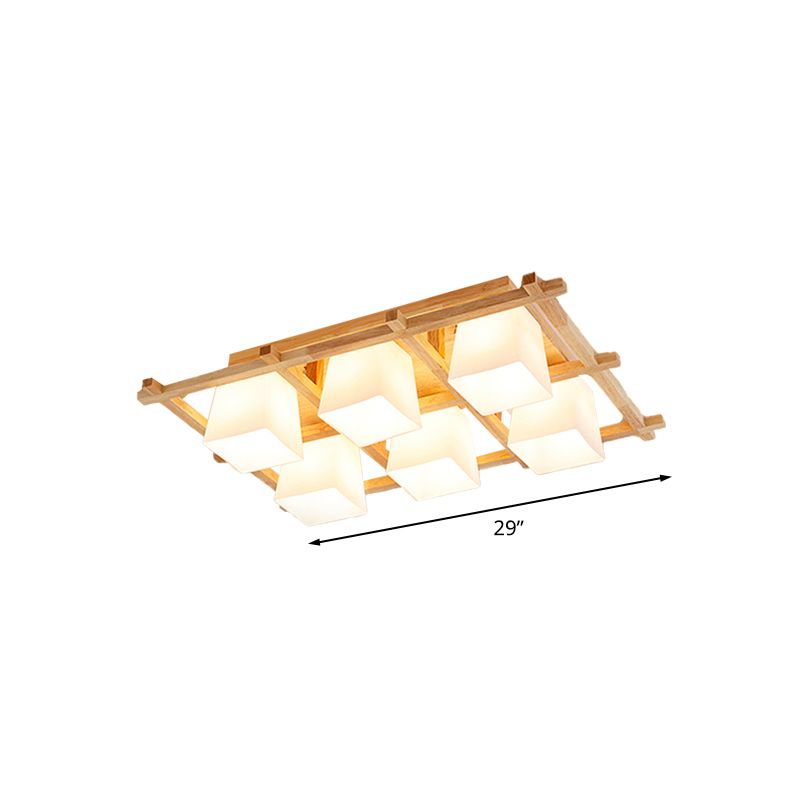 Wooden Checkerboard Shape Flush Mount Light Study Room Japanese Style Ceiling Light in Beige