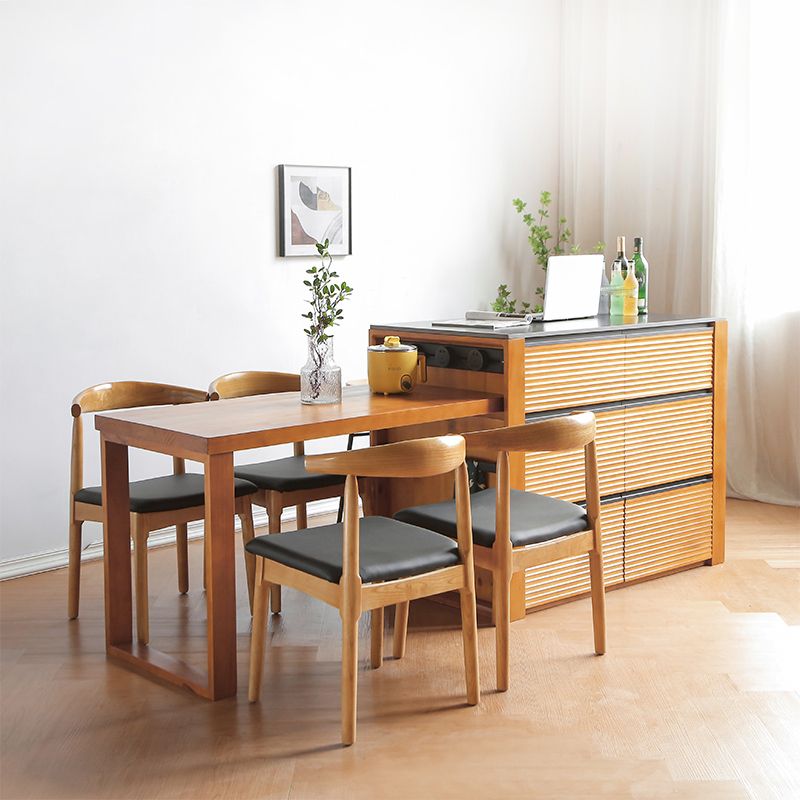 Black Stone Modern Kitchen Island Table with Solid Wood Base and Drawers