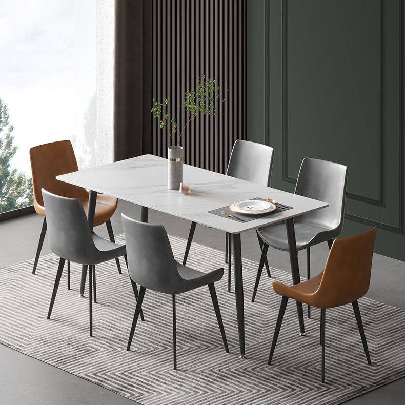Stone Top Table Rectangle Contemporary Dining Table with 4 Black Legs