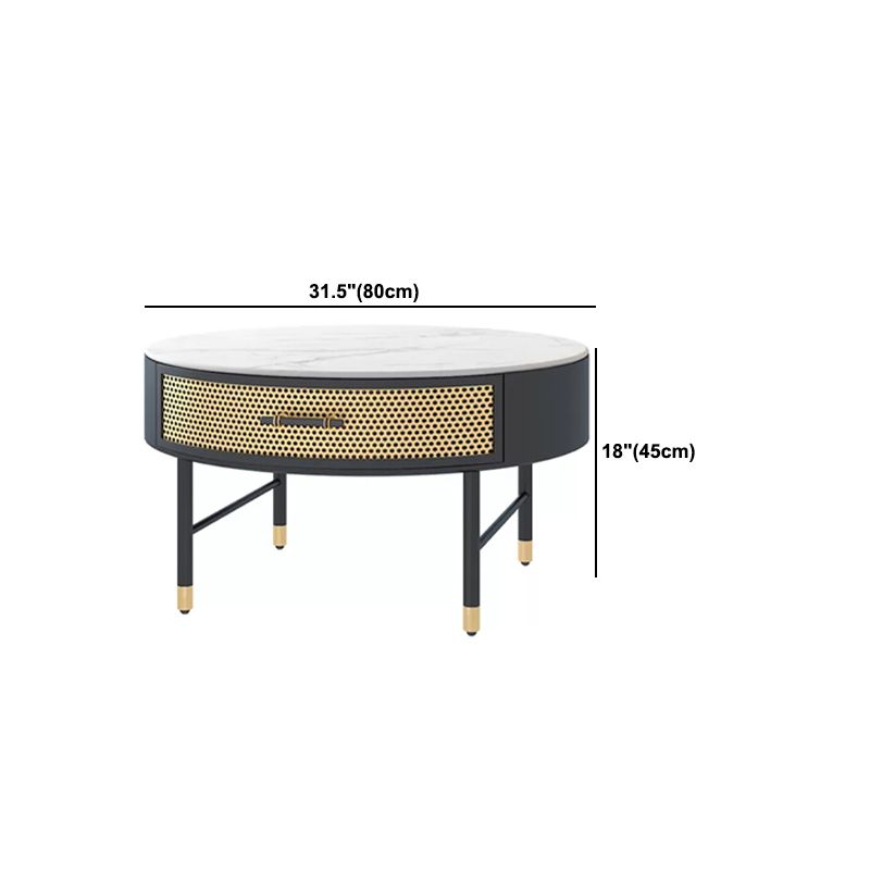 17.7" H Round Slate Coffee Table 4 Legs Cocktail Table with Drawer