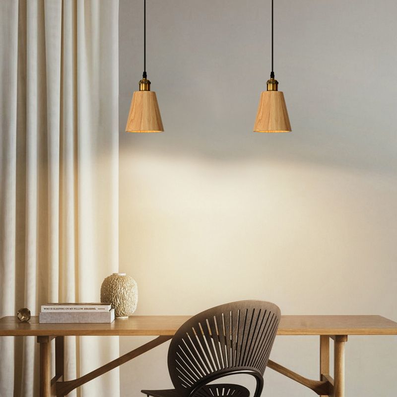 Nordic Cone Shade Pendant Light Fixture Solid Wood Dining Room Hanging Lamp