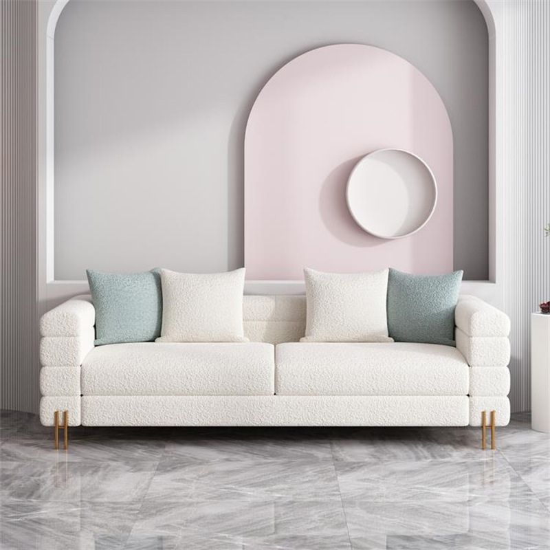Modern White Wool Sofa with Tuxedo Arm and Tight Back for Apartment