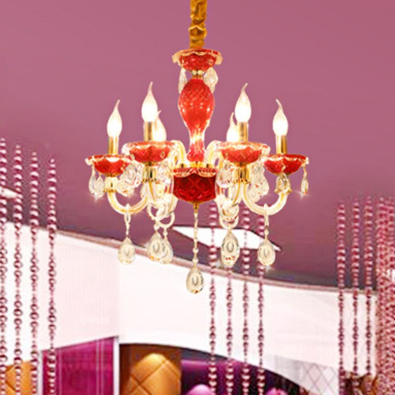 Kit lampada a sospensione del ristorante a lume di candela tradizionale cristallo gocciolamento 6/8 luci lampadario rosso illuminazione