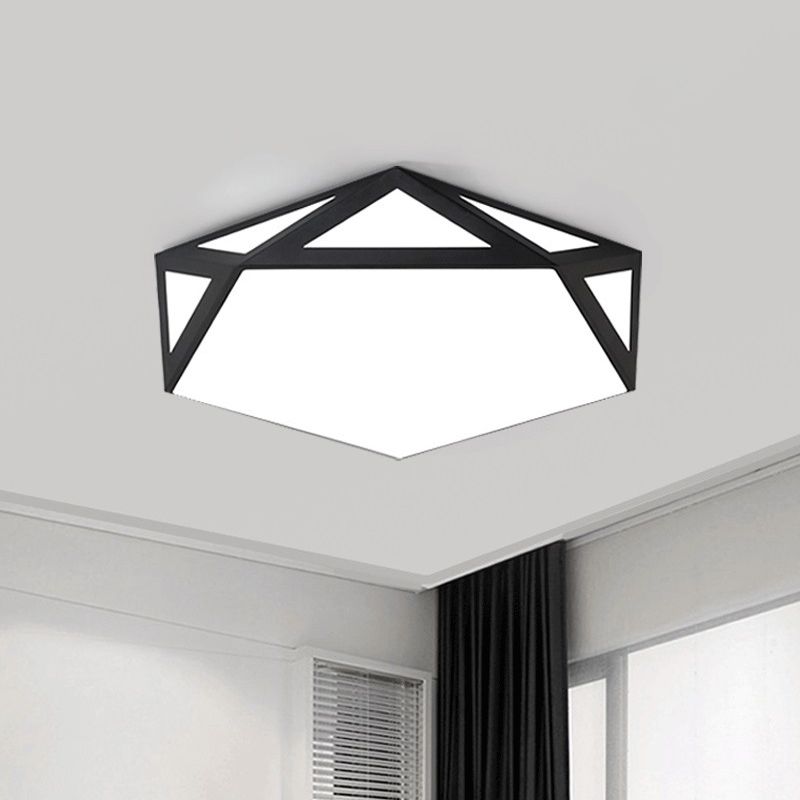 16.5"/20.5" W Foyer LED Flush Ceiling Light Modern Black/White Flush-Mount Light Fixture with Pentagon Acrylic Shade