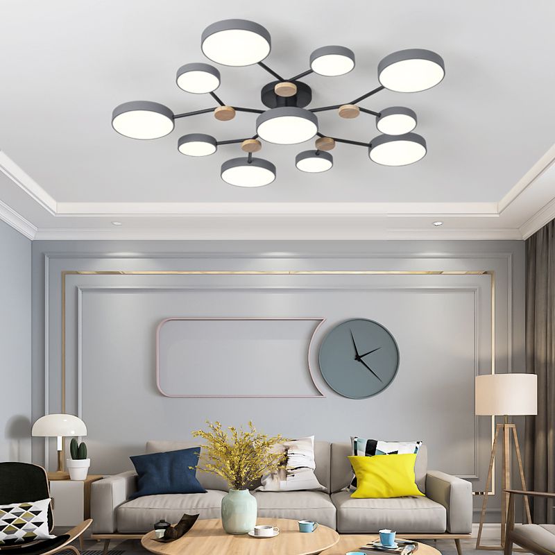 Modern Round Ceiling Light Colorful Multi Light Flush Mount Light with Wood for Bedroom