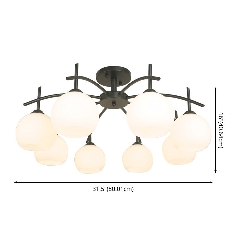Glass Black Semi Flush Mount Chandelier Global Minimalist Ceiling Mount Chandelier
