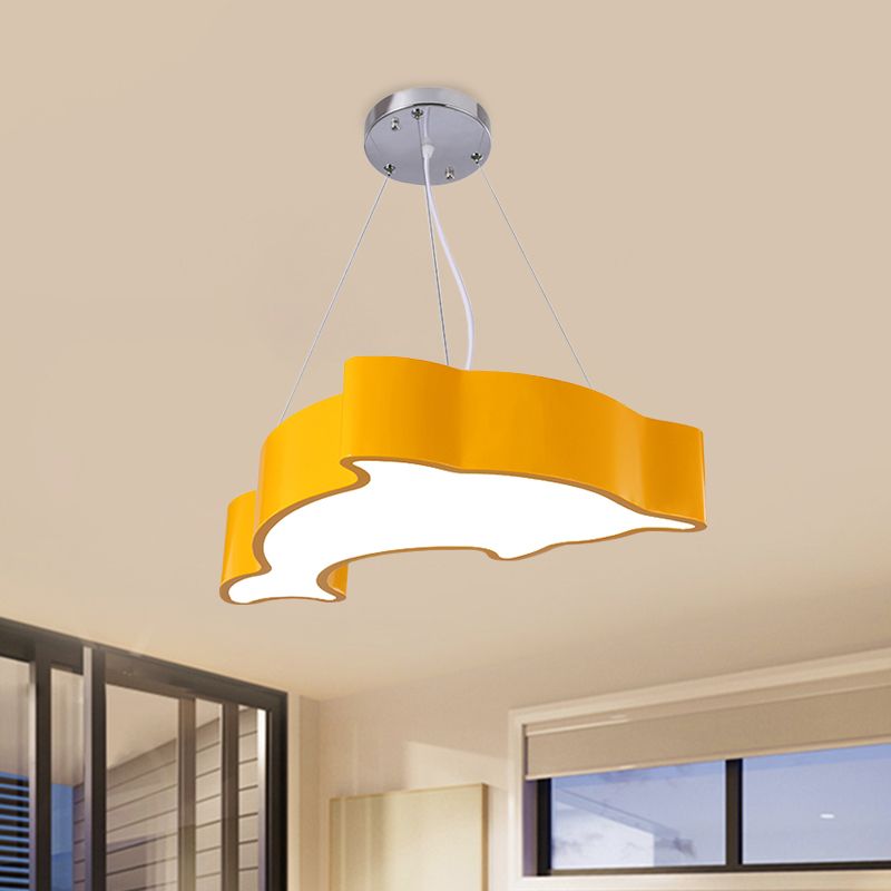 Acrylic Dolphin Pendant Chandelier Minimalist Blue/Green/Yellow LED Ceiling Suspension Lamp for Playroom