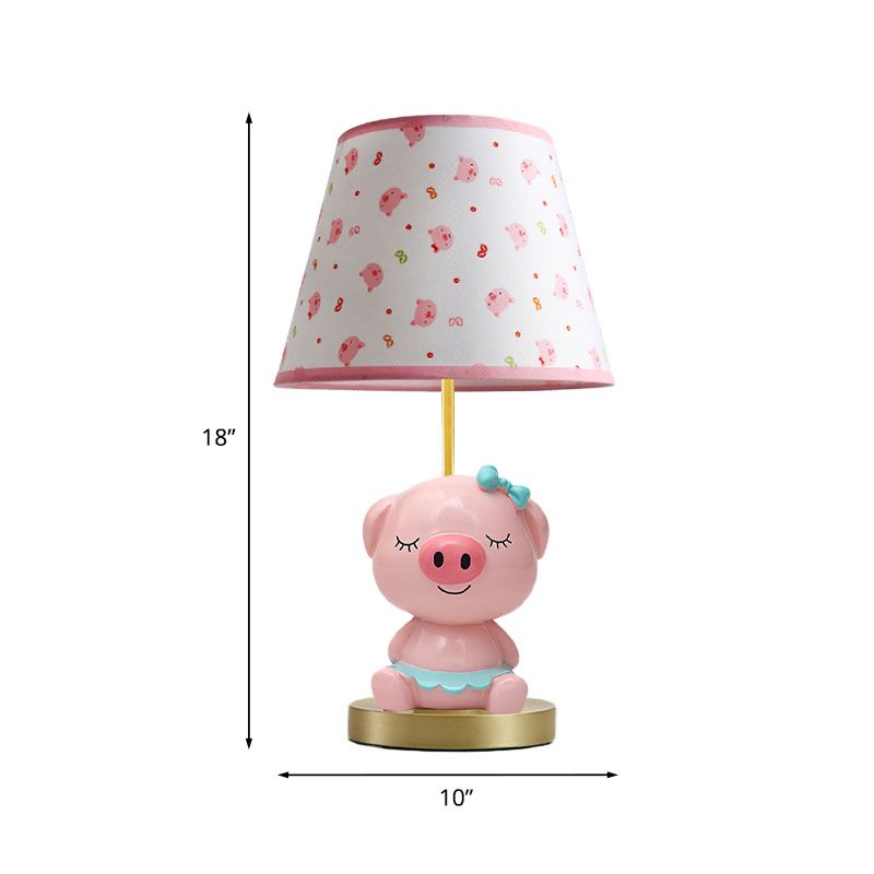 Afdrukstof taps toelopende tafellamp cartoon 1-licht blauw/roze nachtkastje licht met varkensvoetstuk
